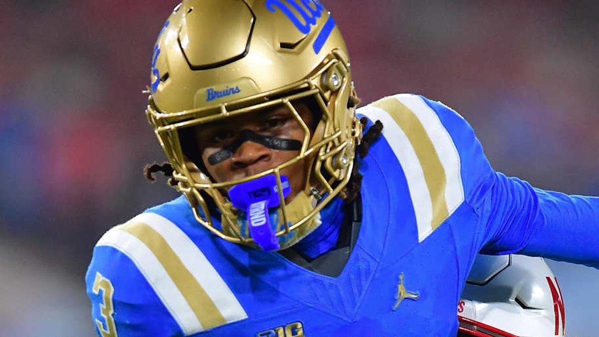  Nov 8, 2025; Pasadena, California, USA; UCLA Bruins wide receiver Kwazi Gilmer (3) runs the ball ahead of Nebraska Cornhuskers defensive back Donovan Jones (37) during the first half at the Rose Bowl. Mandatory Credit: Gary A. Vasquez-Imagn Images | Gary A. Vasquez-Imagn Images 