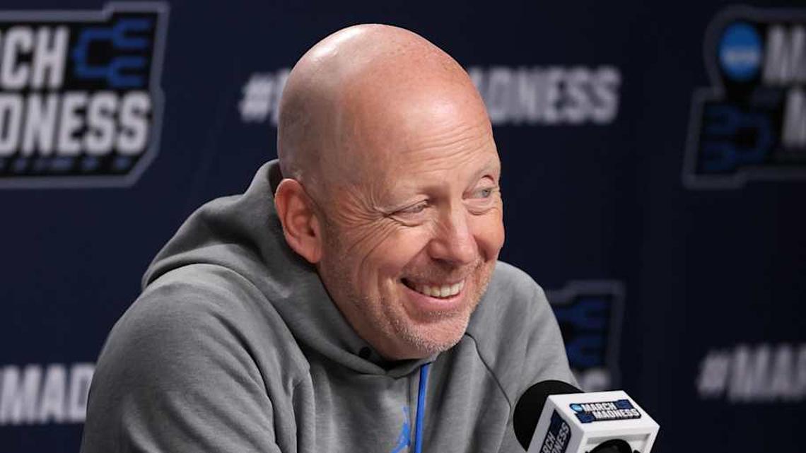  Mar 19, 2026; Philadelphia, PA, USA; UCLA Bruins head coach Mick Cronin speaks with the media before a practice session ahead of the first round of the men's 2026 NCAA Tournament at Xfinity Mobile Arena. Mandatory Credit: Bill Streicher-Imagn Images | Bill Streicher-Imagn Images 