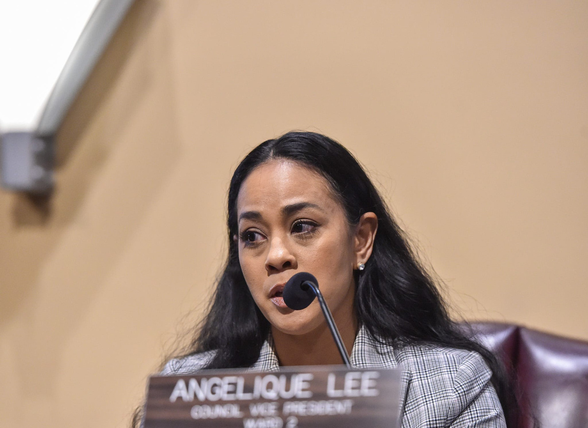 Then Jackson City Counsil Vice President Angelique Lee speaks during a meeting concerning Jackson's trash at city hall, Thursday, March 30, 2023.