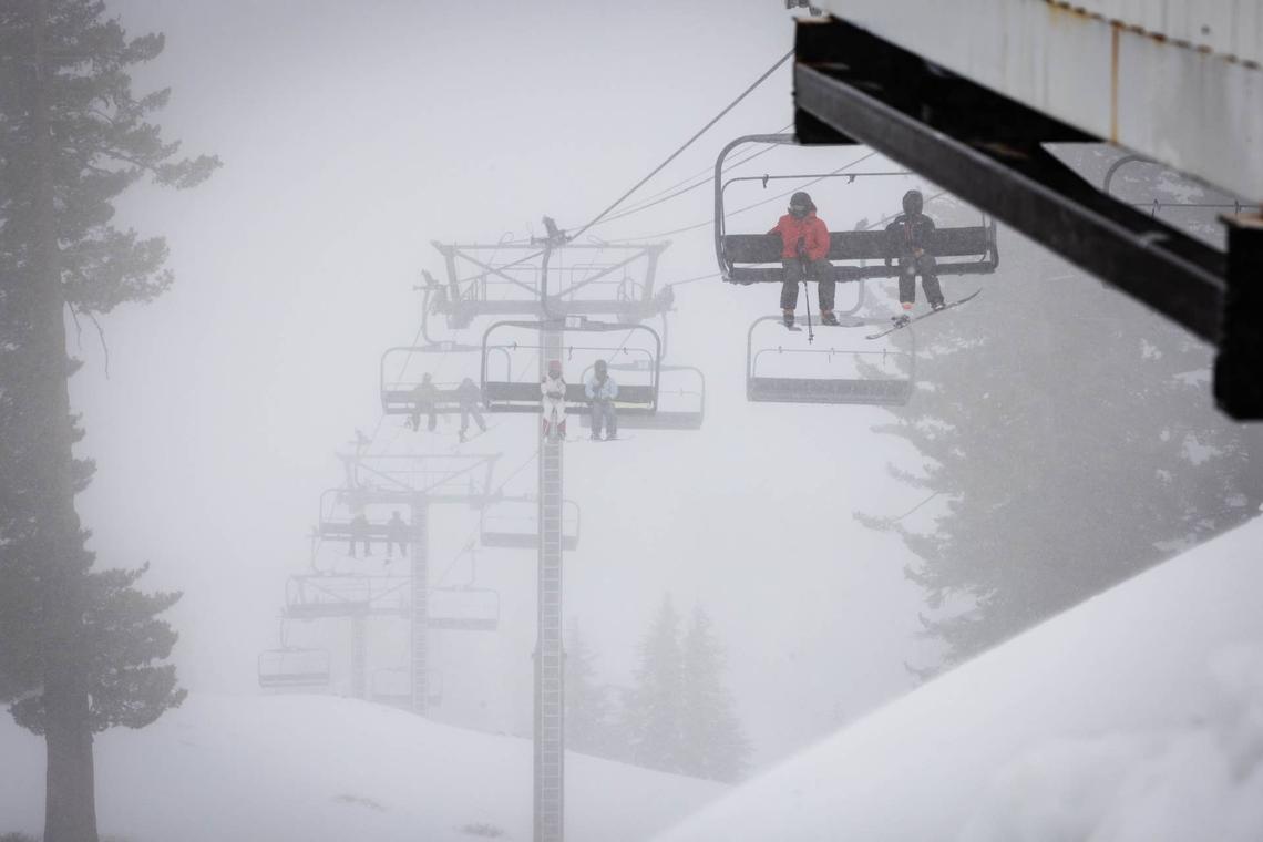  Some of that welcome April snow falls at Palisades Tahoe, April 21, 2026. 