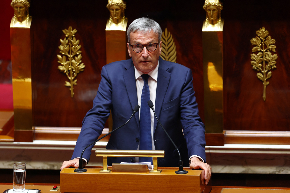 Member of parliament Philippe Vigier of the Les Democrates (MoDem) parliamentary group, delivers a speech during the final reading and a vote on the bill establishing a right to medical aid in dying at the National Assembly in Paris, France, July 15, 2026. REUTERS/Abdul Saboor