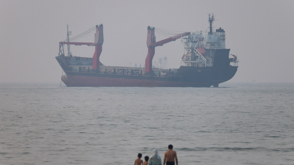 A vessel in the Strait of Hormuz near the beach of Bandar Abbas, Iran, June 30, 2026. Amirhosein Khorgooi/ISNA/via WANA (West Asia News Agency)via REUTERS