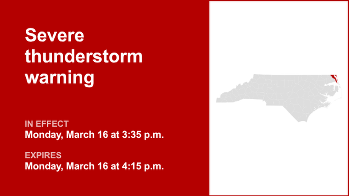 UPDATE: The current severe thunderstorm warning will expire at 4:15 p.m. 