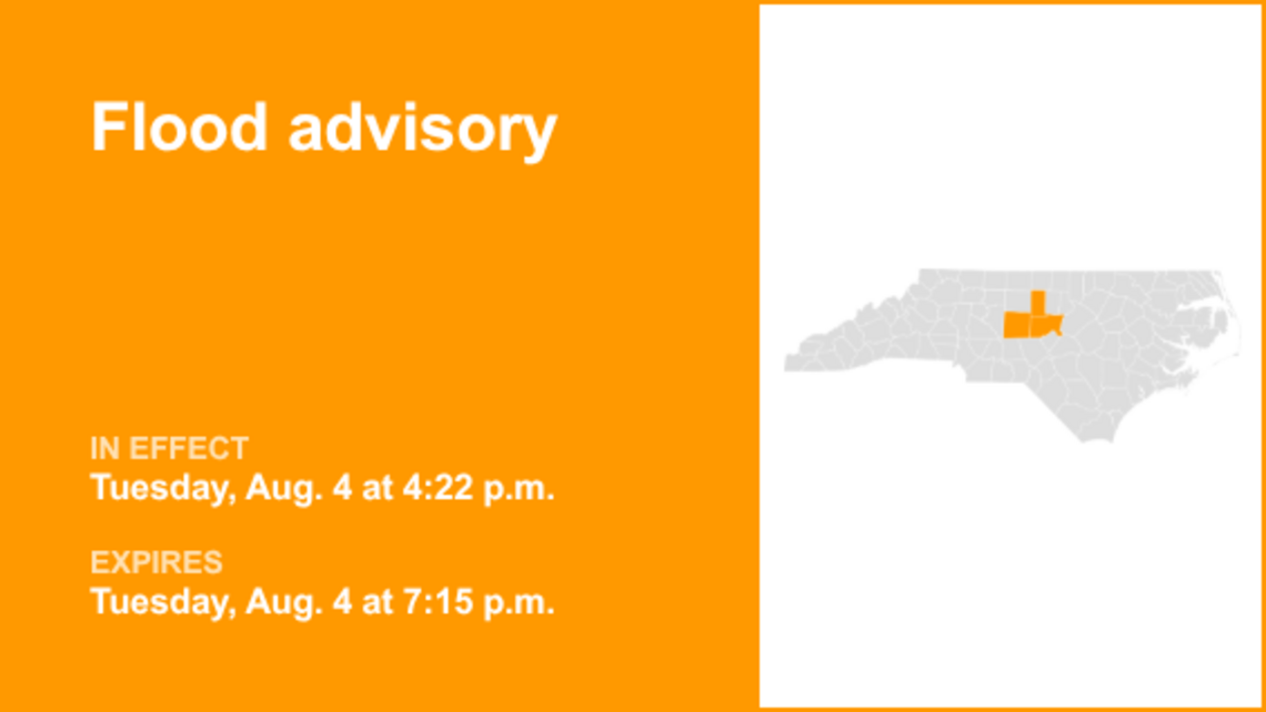 Flood advisory for the Piedmont region Tuesday evening caused by persistent downpours 