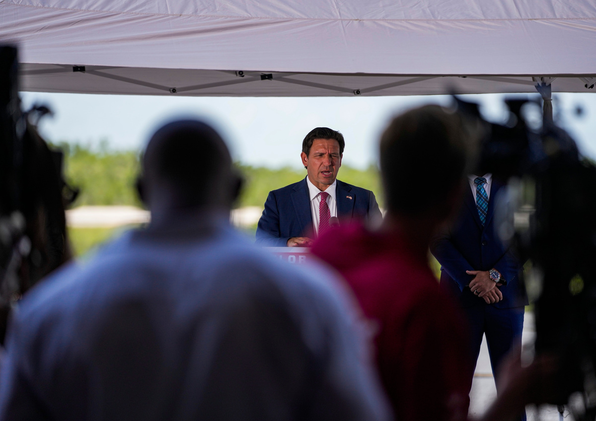 Governor Ron DeSantis holds a press conference at Alligator Alcatraz in Ochopee, Fla., on Thursday, June 25, 2026.