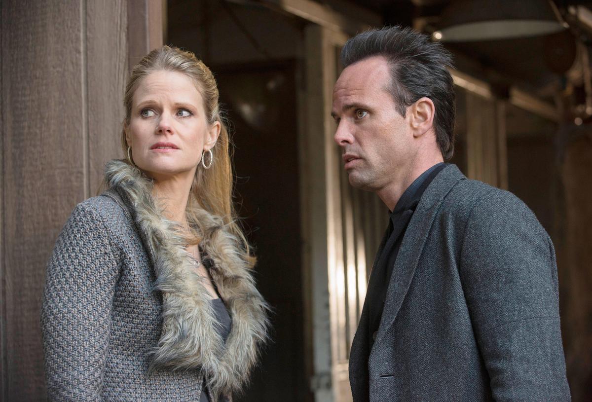 JUSTIFIED, l-r: Joelle Carter, Walton Goggins in ‘Get Drew’ (Season 4, Episode 10, aired March 12, 2013)Prashant Gupta/©FX Networks/courtesy Everett Collection