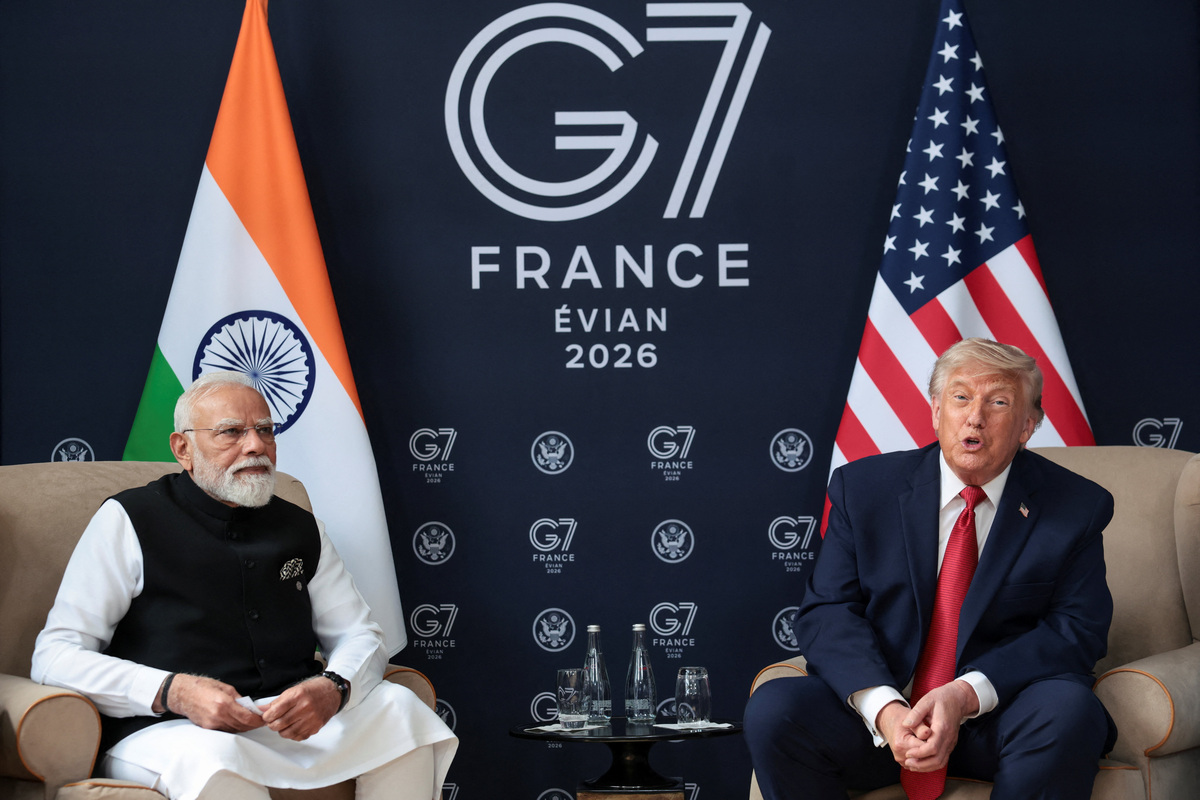 U.S. President Donald Trump attends a bilateral meeting with Indian Prime Minister Narendra Modi during the G7 Summit in Evian-les-Bains, France, June 17, 2026. REUTERS/Evelyn Hockstein