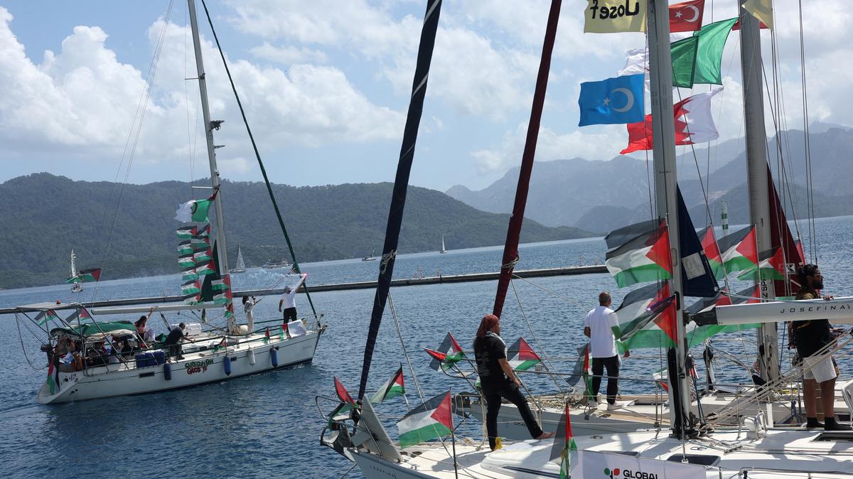 Boats taking part in the Global Sumud Flotilla, which aims to reach Gaza and break Israel’s naval blockade, set sail from a port in the southern Turkish resort of Marmaris, Turkey, May 14, 2026. REUTERS/Dilara Senkaya