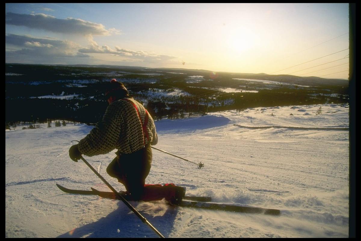  Man telemark skiing at the Salla Ski Area in Finland (1995).