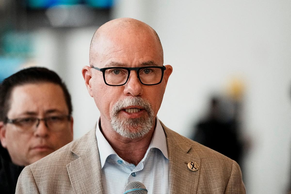 FILE PHOTO: Federal Aviation Administration (FAA) Administrator Bryan Bedford speaks at a press conference after an Air Canada Express jet collided with a ground vehicle at New York's LaGuardia Airport in Queens, New York, U.S., March 23, 2026. REUTERS/Eduardo Munoz/File Photo