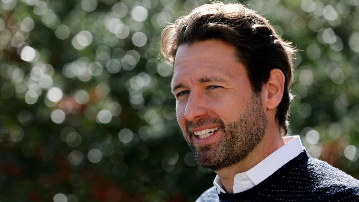 Democratic U.S. Rep. Joe Cunningham talks to the media at the Park West Recreation Complex Tuesday, Nov. 3, 2020, in Mount Pleasant, S.C. Cunningham is running for South Carolina’s 1st Congressional District. (AP Photo/Mic Smith)