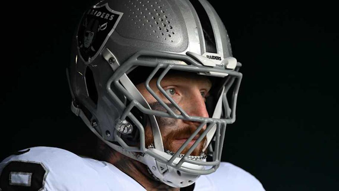  Dec 14, 2025; Philadelphia, Pennsylvania, USA; Las Vegas Raiders defensive end Maxx Crosby (98) in the tunnel against the Philadelphia Eagles at Lincoln Financial Field. Mandatory Credit: Eric Hartline-Imagn Images | Eric Hartline-Imagn Images 