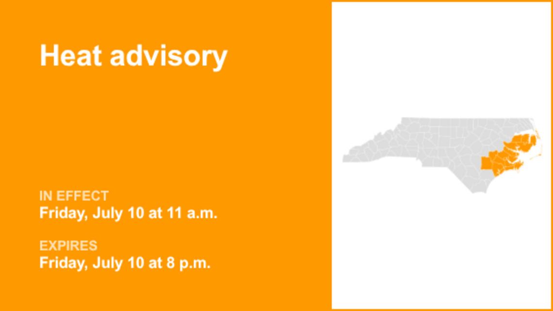 Heat advisory for Eastern North Carolina until Friday evening, says the NWS 