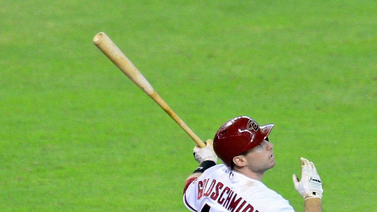  Arizona Diamondbacks first baseman Paul Goldschmidt (44) hits an RBI single during the sixth inning against the San Diego Padres at Chase Field. | Matt Kartozian-Imagn Images 