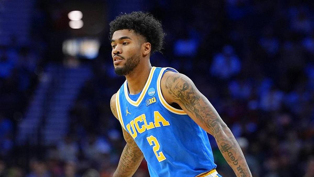  Mar 22, 2026; Philadelphia, PA, USA; UCLA Bruins guard Donovan Dent (2) dribbles the ball against the UConn Huskies in the first half during a second round game of the men's 2026 NCAA Tournament at Xfinity Mobile Arena. Mandatory Credit: Kyle Ross-Imagn Images | Kyle Ross-Imagn Images 