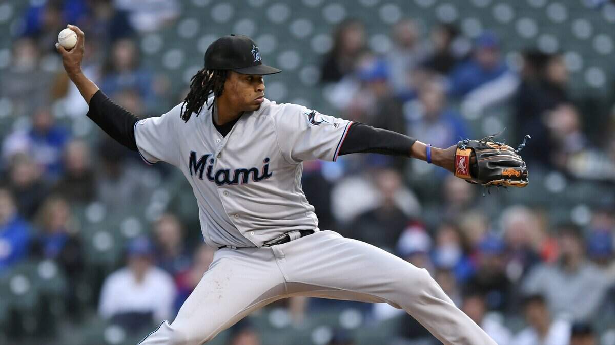 El abridor de los Marlins José Ureña lanzó siete entradas y permitió dos carreras a la ofensiva de los Cachorros, en el partido celebrado el 8 de mayo de 2019 en Chicago.