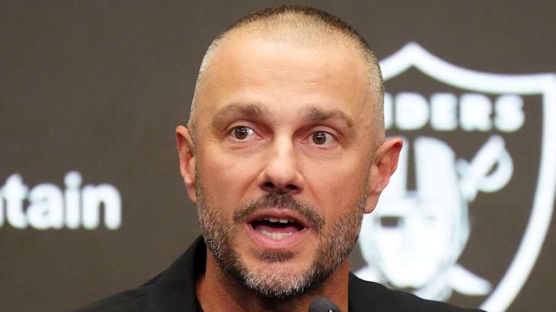  Feb 10, 2026; Henderson, NV, USA; Las Vegas Raiders general manager John Spytek at press conference at Intermountain Health Performance Center. Mandatory Credit: Kirby Lee-Imagn Images | Kirby Lee-Imagn Images 