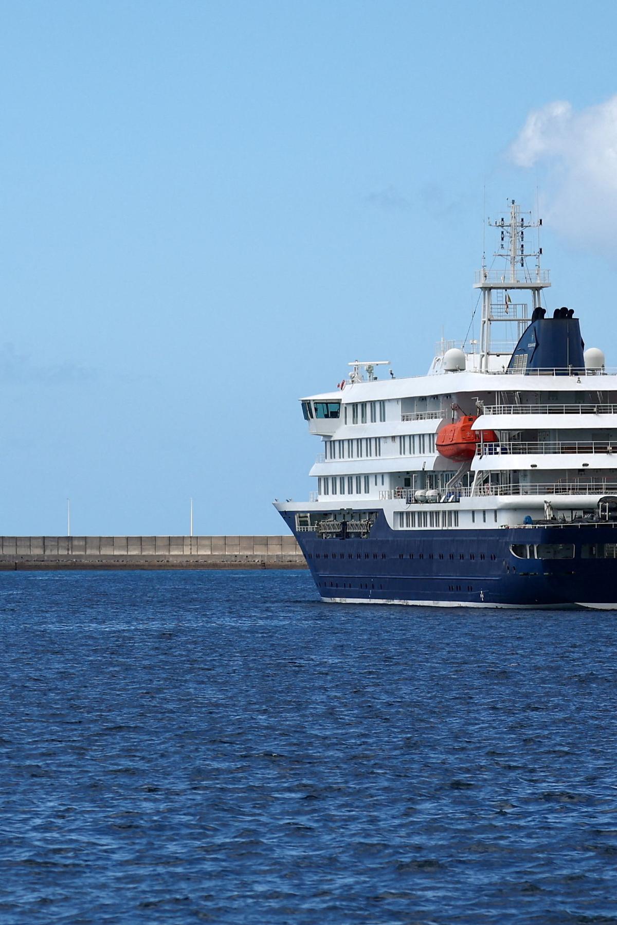 The cruise ship MV Hondius, affected by a hantavirus outbreak, at the port of Granadilla de Abona, Tenerife, Spain, May 11, 2026. REUTERS/Pedro Nunes