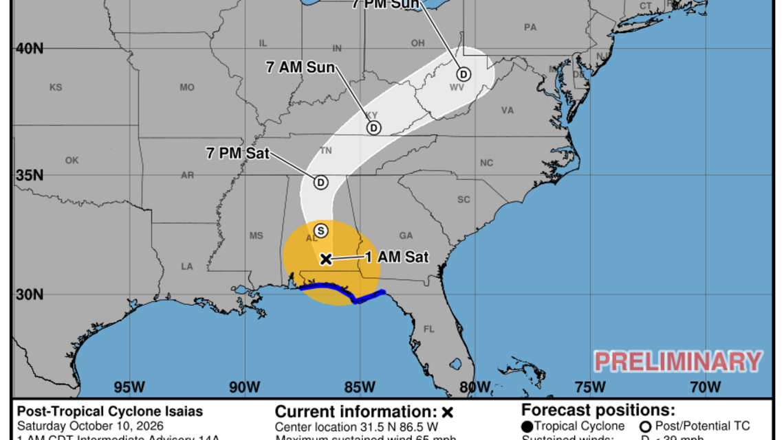 Latest on Category 1 Hurricane Isaias: Saturday, Oct. 10 update from the NHC 
