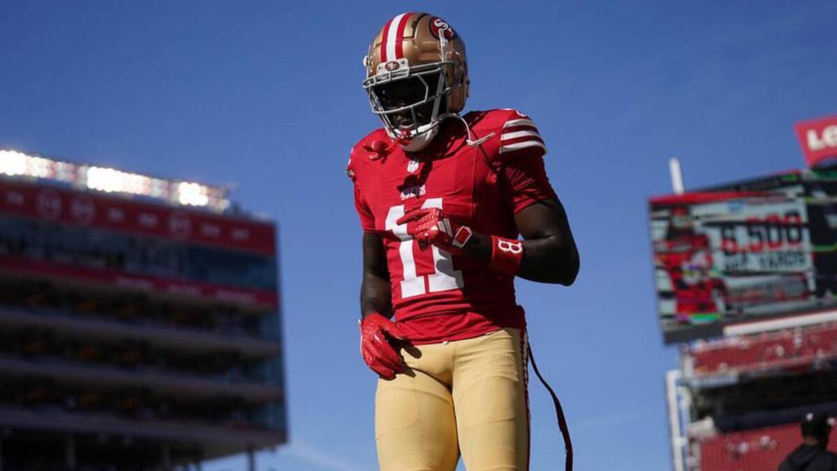  Oct 20, 2024; Santa Clara, California, USA; San Francisco 49ers wide receiver Brandon Aiyuk (11) walks on the field before the start of the game against the Kansas City Chiefs at Levi's Stadium. Mandatory Credit: Cary Edmondson-Imagn Images | Cary Edmondson-Imagn Images 