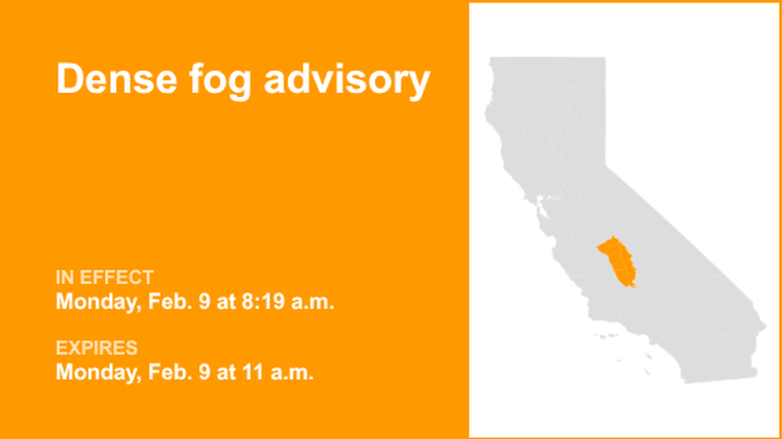 Dense fog advisory affecting Central California until Monday midday, says the NWS 