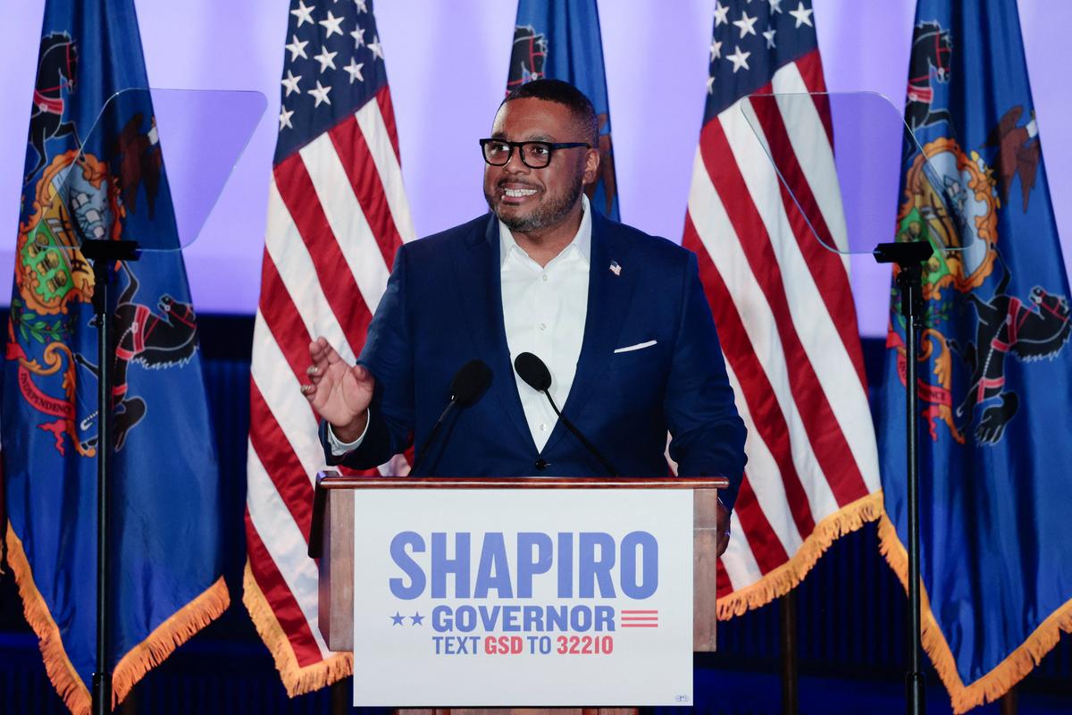 Pennsylvania Lieutenant Governor Austin Davis addresses supporters at a midterm primary election night rally in Warminster, Pennsylvania, U.S., May 19, 2026. REUTERS/Hannah Beier