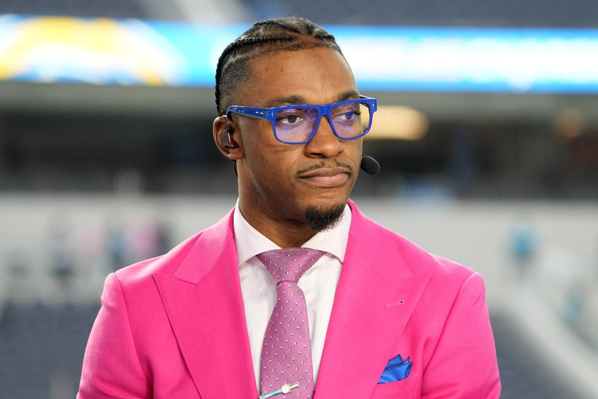  Oct 16, 2023; Inglewood, California, USA; Robert Griffin III on the ESPN Monday Night Football Countdown set SoFi Stadium. 