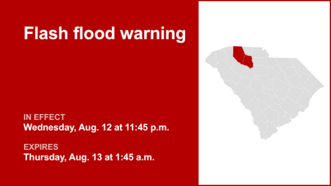 UPDATE: Flash flood warning for Spartanburg and Union counties forecast to expire at 1:45 a.m. 