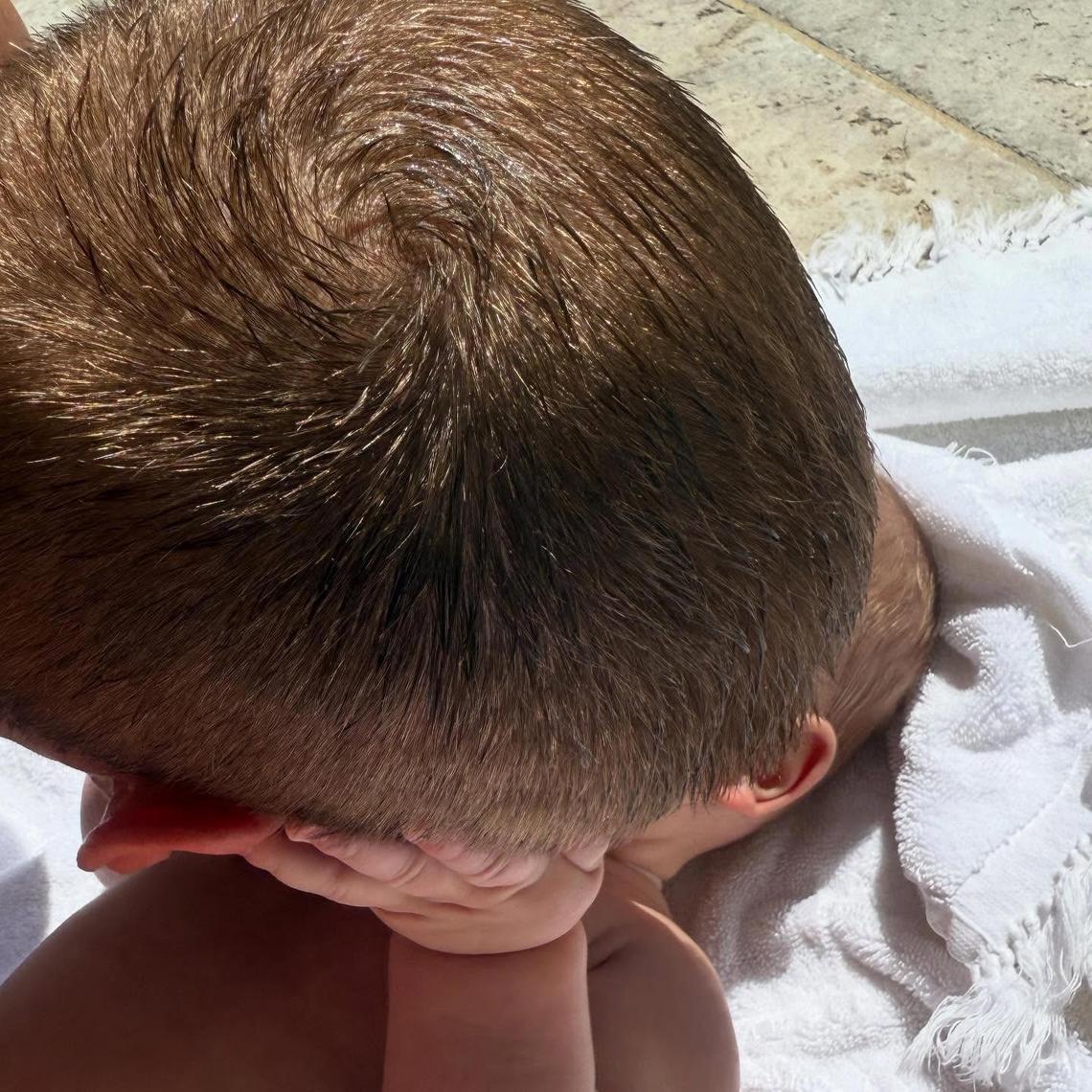 Dedication Day Justin shared a close-up picture of his son's slightly wet hair as he revealed that they "dedicated Jack Blues Bieber to Jesus." Courtesy of Justin Bieber/Instagram