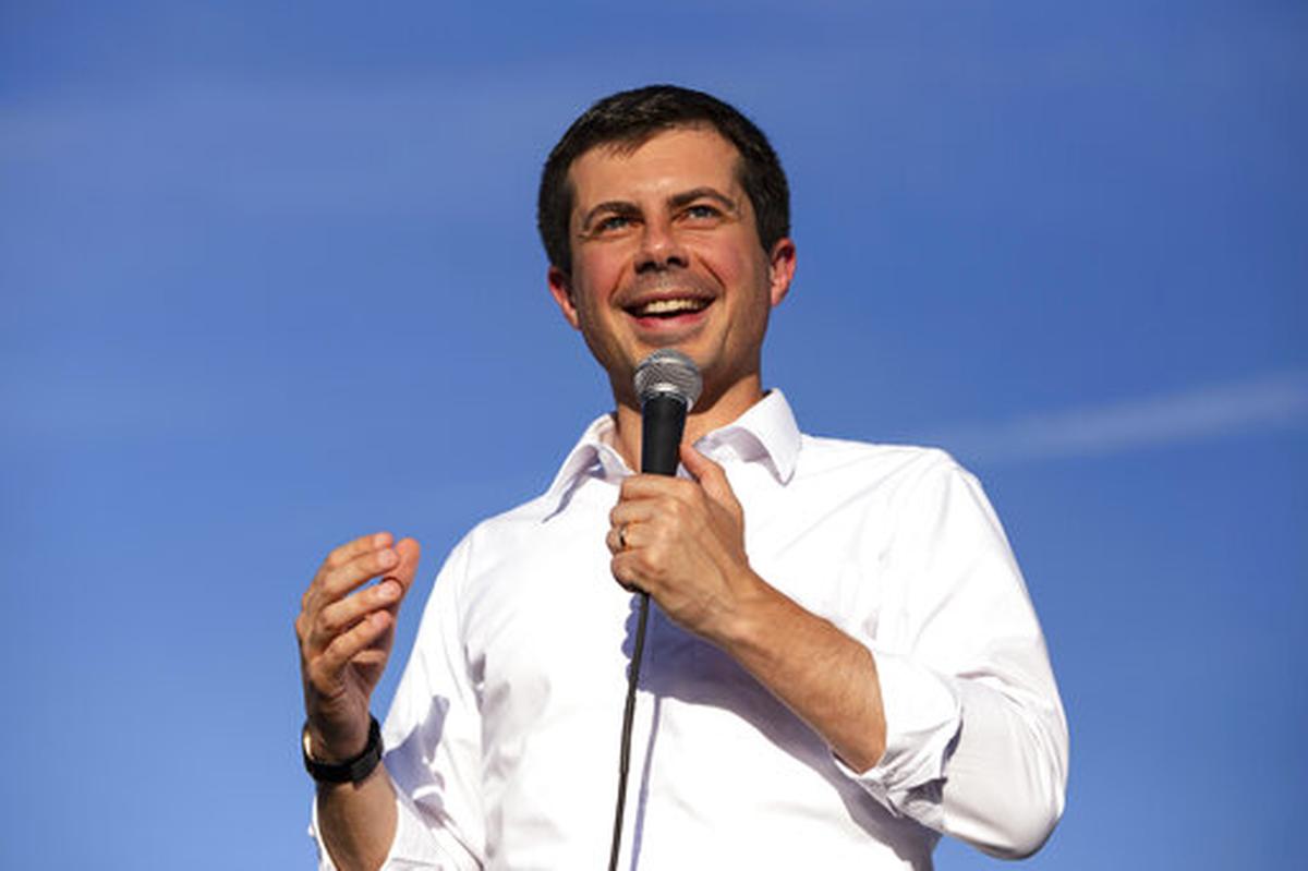 Democratic presidential candidate Pete Buttigieg speaks to supporters during a rally in Las Vegas, NV, Friday, Aug. 2, 2019.