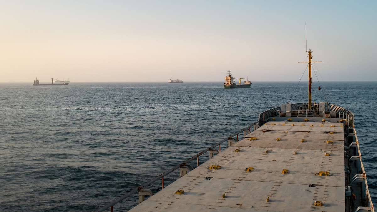 Oil tankers and cargo vessels are anchored off the coast of Oman after being stranded for days as congestion at Port Sultan Qaboos has prevented them from docking on June 23, 2026, in Muscat, Oman. The Strait of Hormuz, a vital shipping route for the region's oil and gas, was effectively blockaded since the outbreak of war between the United States and Iran in late February. (Elke Scholiers/Getty Images/TNS)