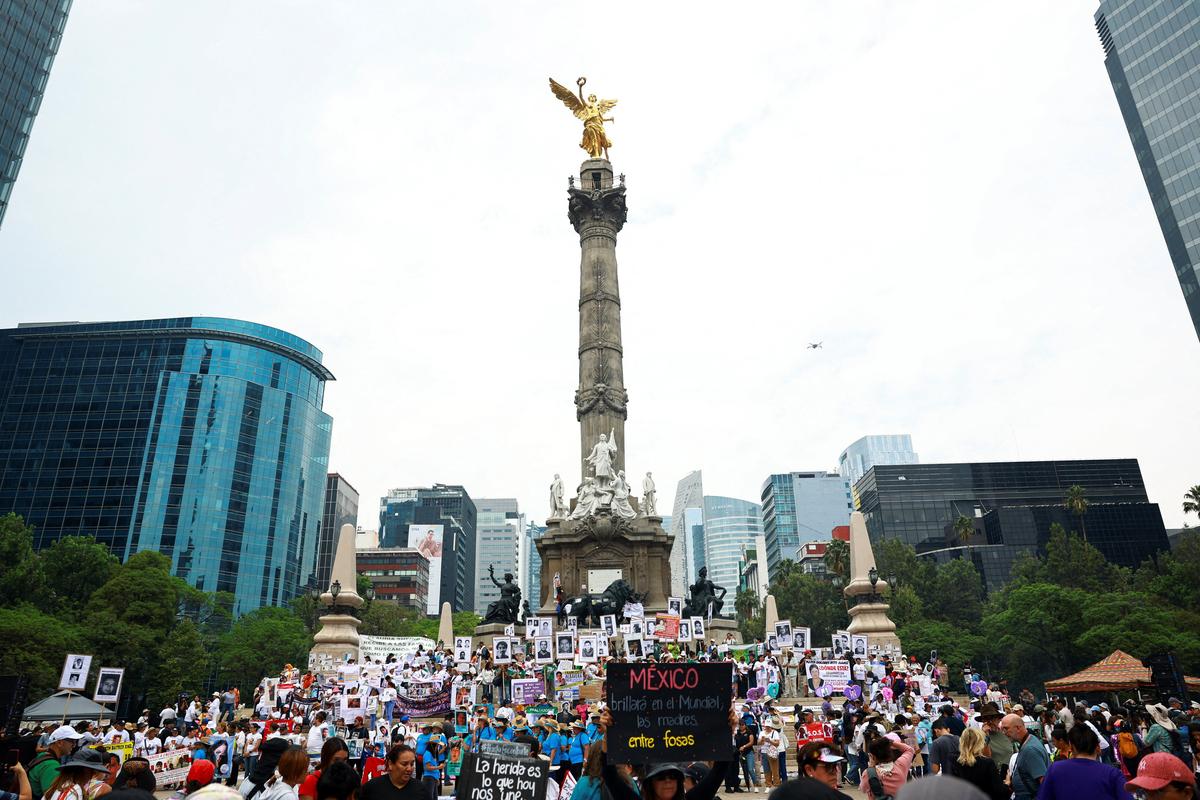 Collectives and families of the disappeared march on Mother's day asking for support in their fight against impunity in Mexico ahead of the 2026 FIFA World Cup, in Mexico City, Mexico May 10, 2026. REUTERS/Raquel Cunha