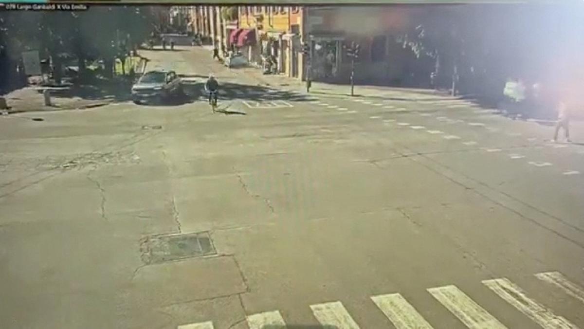 CCTV footage shows a car ramming into pedestrians in Modena, Italy May 16, 2026 in this frame grab from social media video. Social Media/Handout via REUTERS