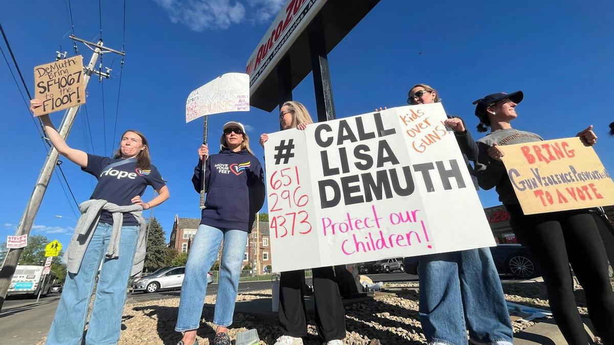 Parents of Annunciation Catholic Church and School students rally at a busy intersection in southwest Minneapolis on May 9, 2026. (Nathaniel Minor/The Minnesota Star Tribune/TNS)