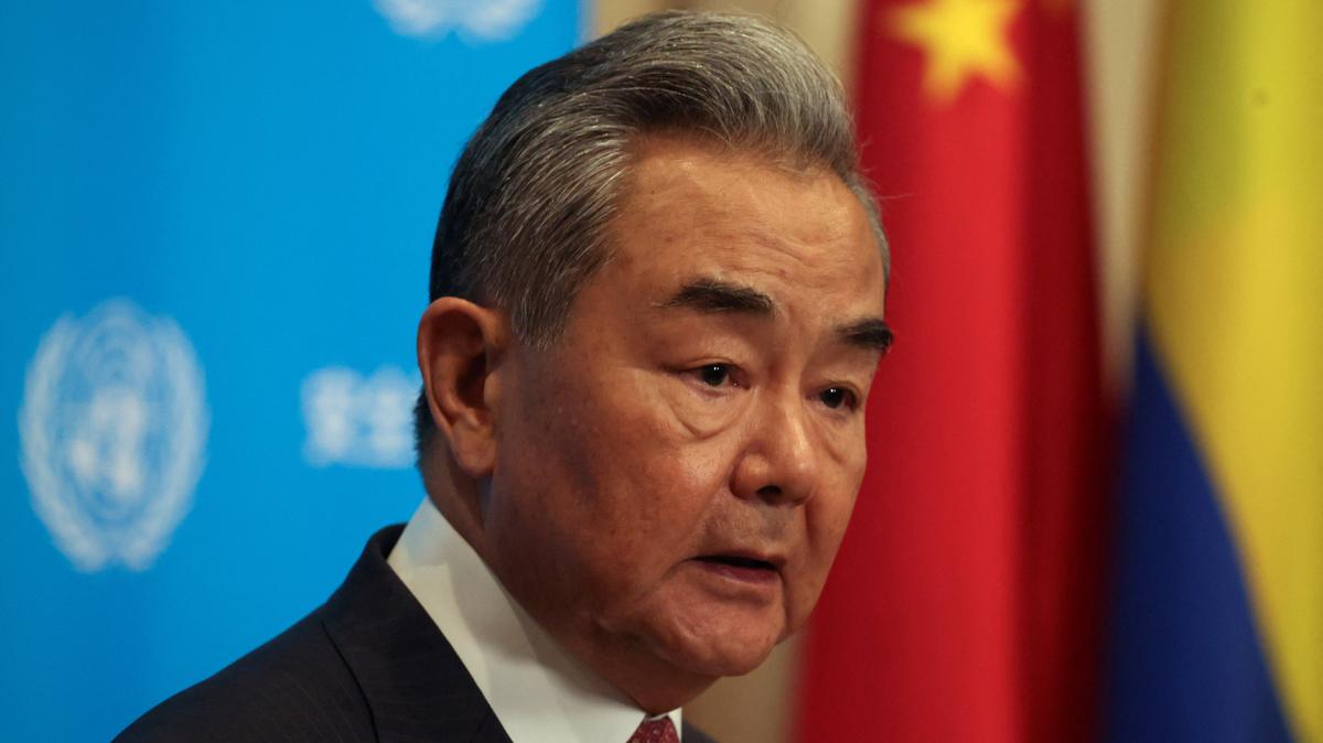FILE PHOTO: Chinese Foreign Minister Wang Yi speaks with the media at the U.N. headquarters in New York City, U.S., May 26, 2026. REUTERS/Shannon Stapleton/File Photo