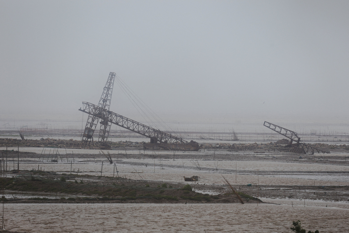 A toppled metal structure after strong winds brought by Typhoon Bavi near Wenzhou, Zhejiang province, China, July 12, 2026. REUTERS/Go Nakamura