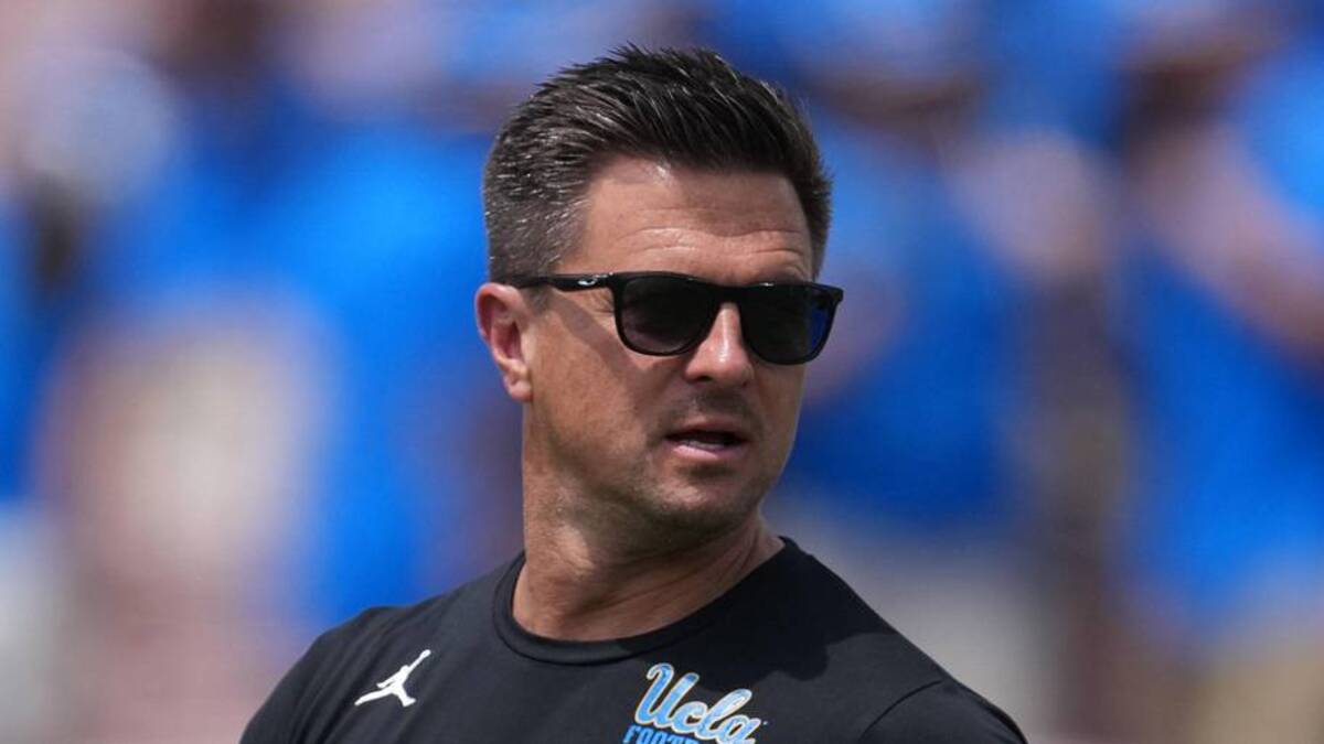  May 2, 2026; Pasadena, CA, USA; UCLA Bruins coach Bob Chesney reacts during the spring game at Rose Bowl. Mandatory Credit: Kirby Lee-Imagn Images | Kirby Lee-Imagn Images 