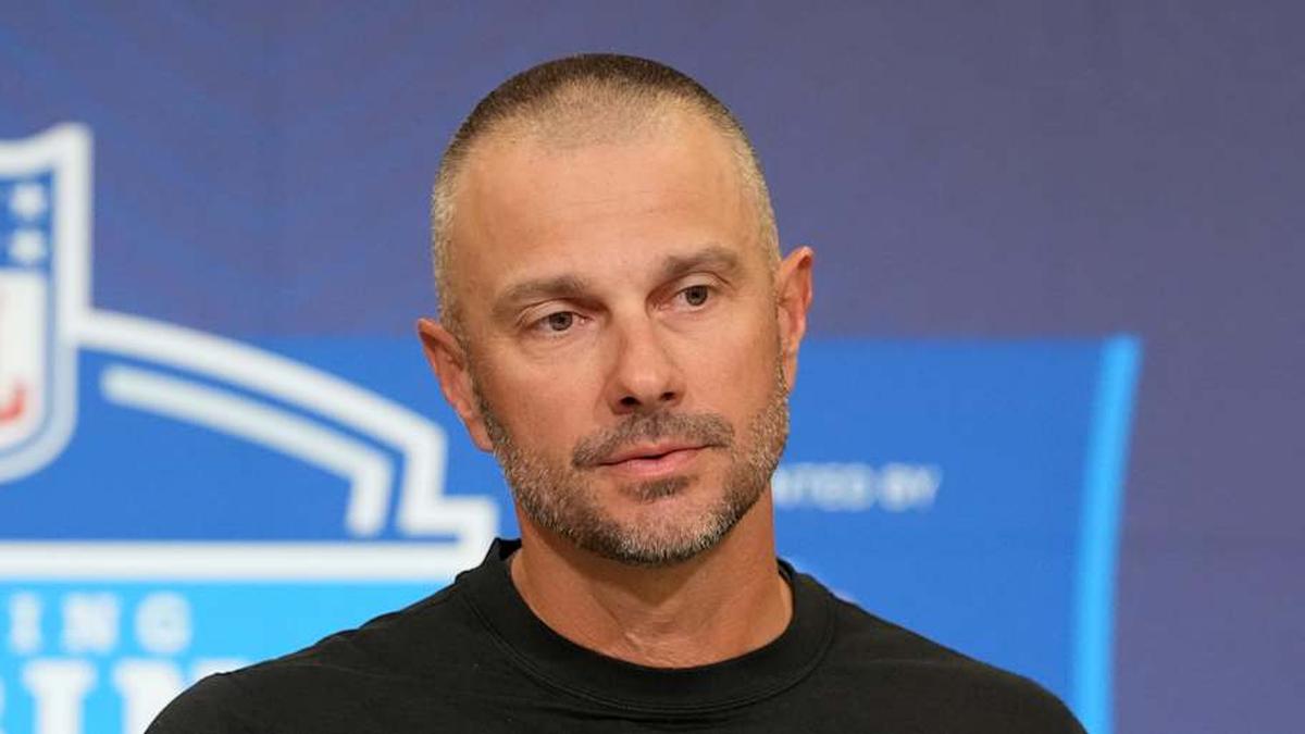  Feb 24, 2026; Indianapolis, IN, USA; Las Vegas Raiders general manager John Spytek speaks at the NFL Scouting Combine at the Indiana Convention Center. Mandatory Credit: Kirby Lee-Imagn Images | Kirby Lee-Imagn Images 