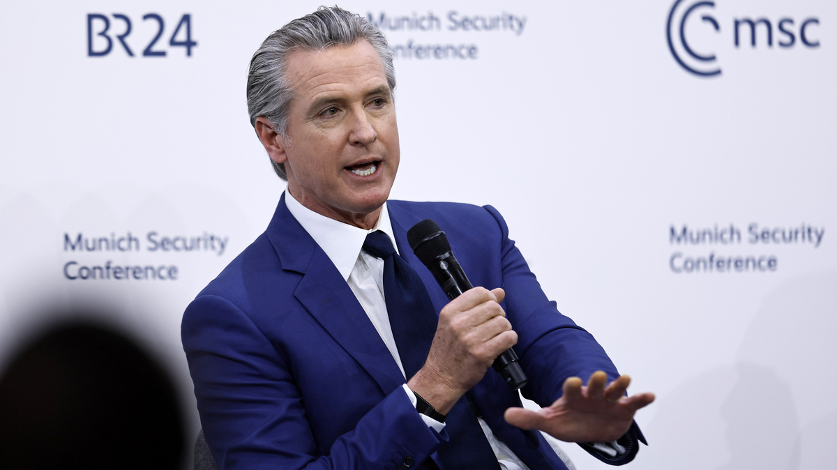California Gov. Gavin Newsom attends the panel discussion '"Playing With Fire: The Need for Decisive Climate Action" at the 62nd Munich Security Conference on Feb. 13, 2026, in Munich, Germany. (Johannes Simon/Getty Images/TNS)
