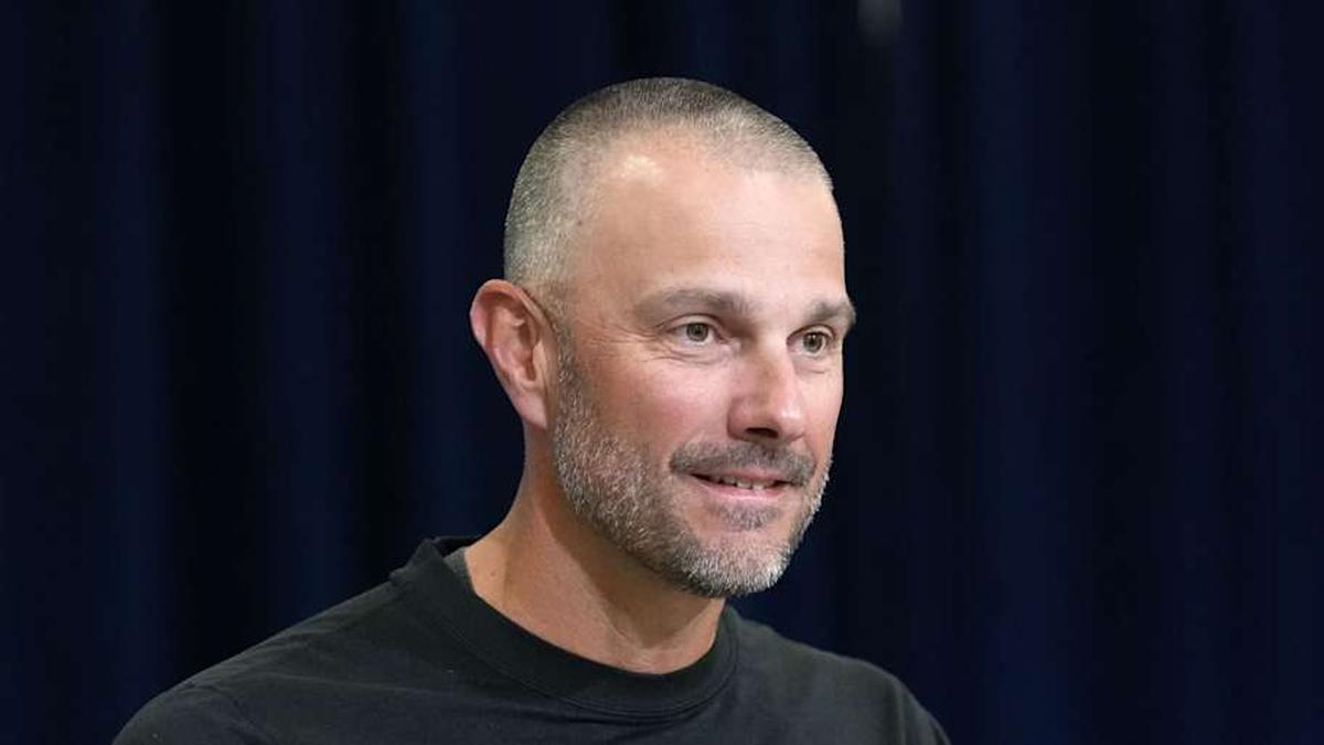  Feb 24, 2026; Indianapolis, IN, USA; Las Vegas Raiders general manager John Spytek speaks at the NFL Scouting Combine at the Indiana Convention Center. Mandatory Credit: Kirby Lee-Imagn Images | Kirby Lee-Imagn Images 