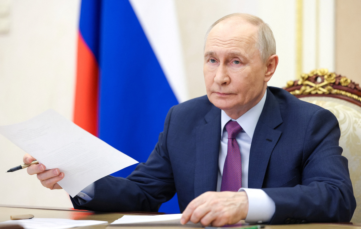 Russian President Vladimir Putin attends a meeting of the Presidential Council for State Policy on Promoting the Russian Language and the Languages of the Peoples of Russia, via video link in Moscow, Russia June 2, 2026. Sputnik/Vyacheslav Prokofyev/Pool via REUTERS