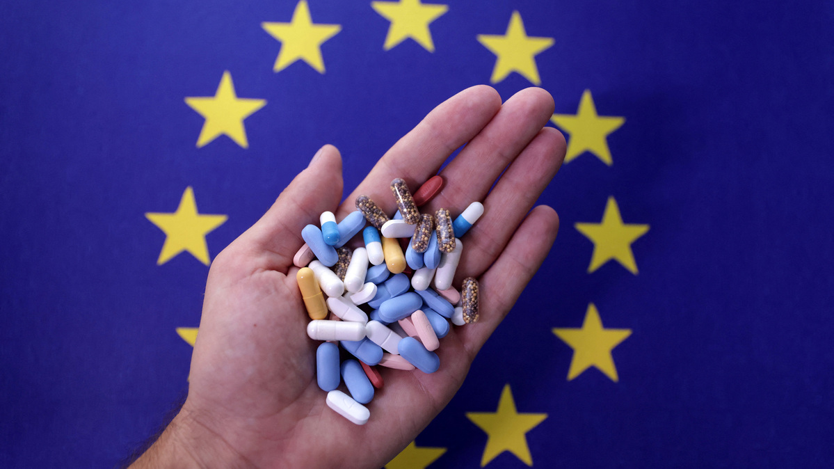 Euro flag and medicines are seen in this illustration taken, June 27, 2024. REUTERS/Dado Ruvic/Illustration