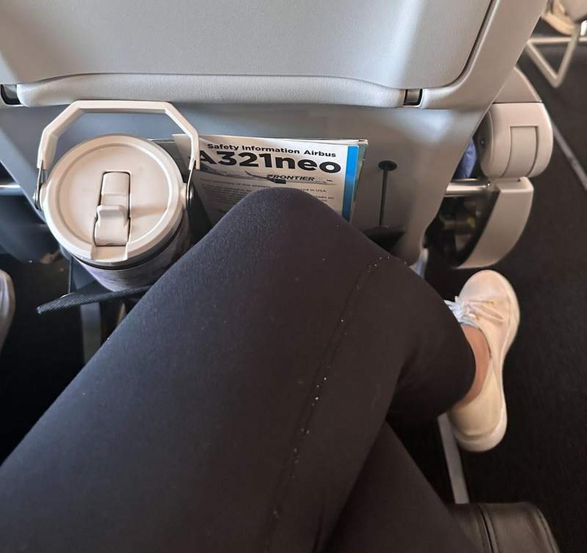  As you can see, very little leg room on Frontier flights but doable for short domestic flights. Photo credit: Breeze Leonard 