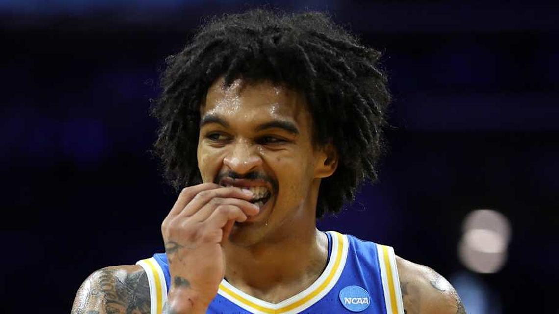  Mar 22, 2026; Philadelphia, PA, USA; UCLA Bruins guard Skyy Clark (55) reacts in the second half during a second round game of the men's 2026 NCAA Tournament at Xfinity Mobile Arena. Mandatory Credit: Bill Streicher-Imagn Images | Bill Streicher-Imagn Images 
