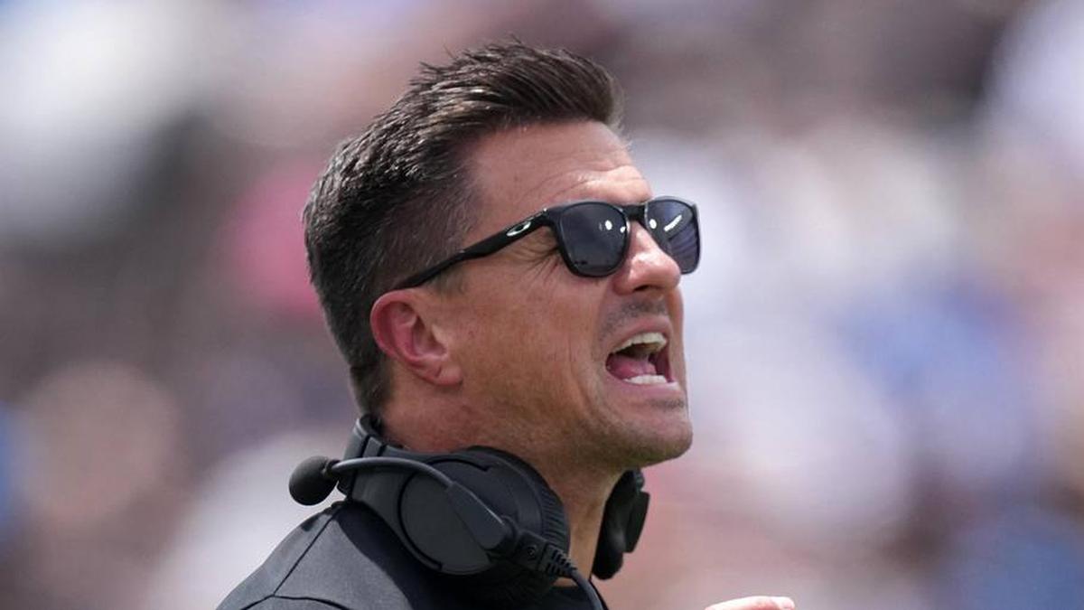  May 2, 2026; Pasadena, CA, USA; UCLA Bruins coach Bob Chesney reacts during the spring game at Rose Bowl. Mandatory Credit: Kirby Lee-Imagn Images | Kirby Lee-Imagn Images 