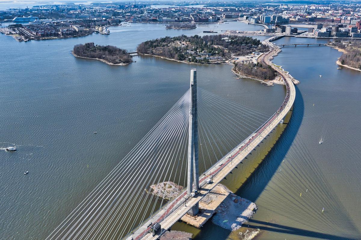  An overview of the Kruunuvuori Bridge in Helsinki, the Finnish capital. 