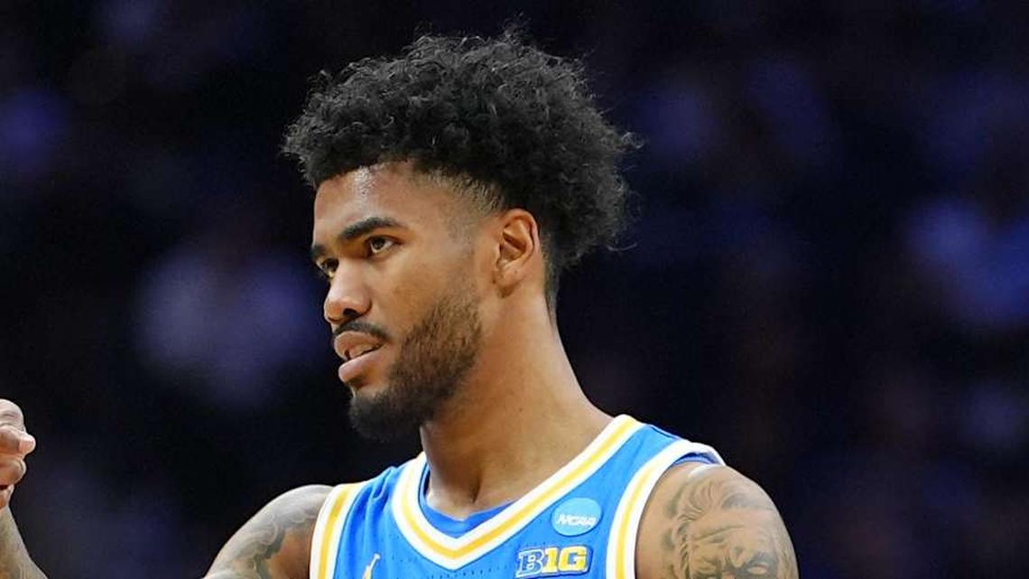  Mar 22, 2026; Philadelphia, PA, USA; UCLA Bruins guard Donovan Dent (2) reacts in the first half during a second round game of the men's 2026 NCAA Tournament at Xfinity Mobile Arena. Mandatory Credit: Kyle Ross-Imagn Images | Kyle Ross-Imagn Images 