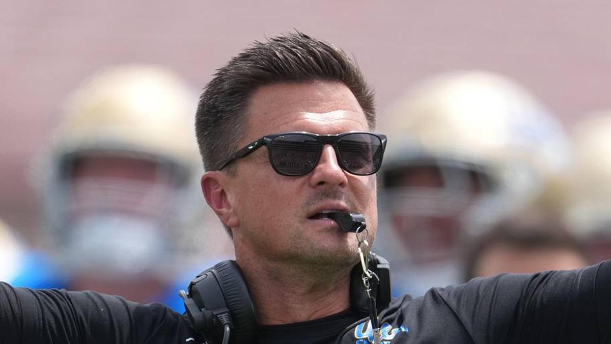  May 2, 2026; Pasadena, CA, USA; UCLA Bruins coach Bob Chesney reacts during the spring game at Rose Bowl. Mandatory Credit: Kirby Lee-Imagn Images | Kirby Lee-Imagn Images 
