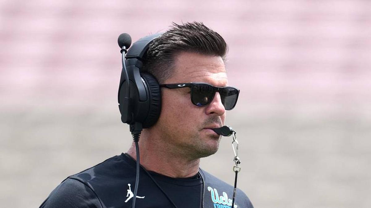  May 2, 2026; Pasadena, CA, USA; UCLA Bruins coach Bob Chesney reacts during the spring game at Rose Bowl. Mandatory Credit: Kirby Lee-Imagn Images | Kirby Lee-Imagn Images 