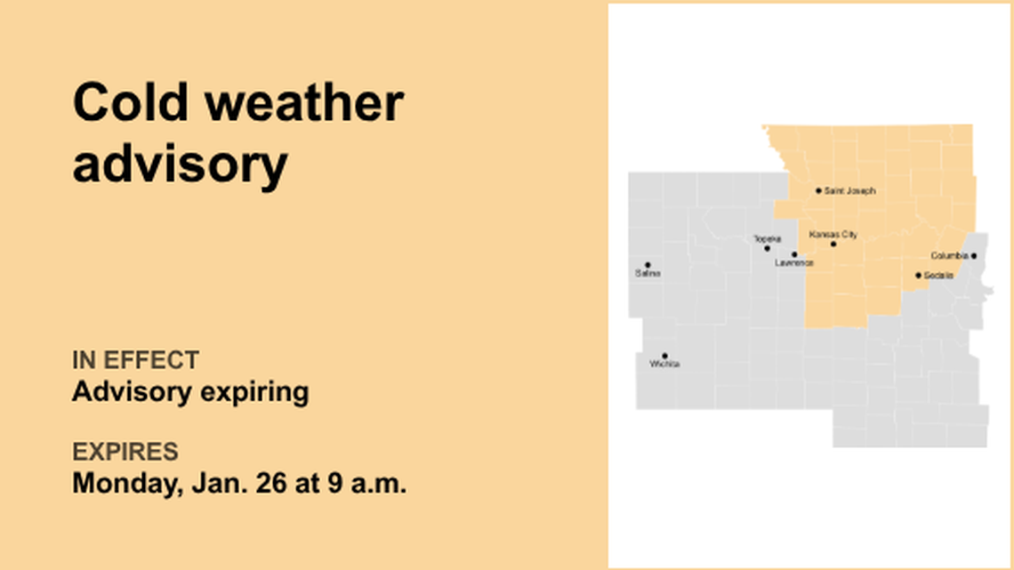The current cold weather advisory for the Kansas City area will expire at 9 a.m. 